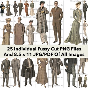 25 枚のビンテージ デジタル エフェメラ 人物セット 2 | 印刷可能な 1900 年代初期のファッション PNG ファイル | ボーナス: すべての画像 (5x5) の 8.5 x 11 Jpg/Pdf 1 枚 | VP20