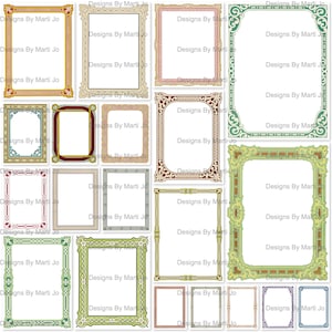 Seltene farbige Vintage digitale Rahmen und Rahmen Set 2 | 20 Vintage Border PNG-Dateien | Druckbare Rahmen | Sofortdownload | VC143