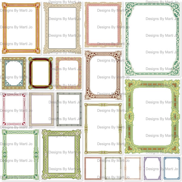 Rare Colored Vintage Digital Frames And Borders Set 2 | 20 Vintage Border PNG Files | Printable Frames | Instant Download | VC143