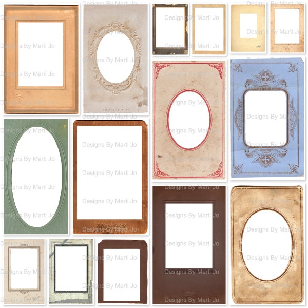 Vintage Cardboard Victorian Photo Mat Clipart | 15 Printable Antique Photo Album Frame PNG Files | Instant Download | VC22