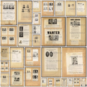 30 Vintage entkommene Sträfling Wollte Poster und Reward Bulletins Scrapbook JPG Seiten | True Krimi Junk Journal | Sofortdownload | TC21