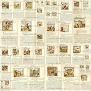 40 vintage Franse geïllustreerde mystieke afdrukbare JPG-pagina's | Vintage middeleeuwse digitale papieren | Direct downloaden | Commercieel gebruik OK | JJ121