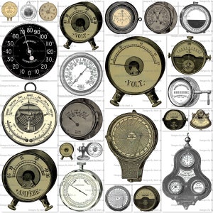 Medidores Vintage Imprimíveis | Mostradores Steampunk Vintage Arquivos JPG e PNG | Instrumentos Industriais | Download Instantâneo | Uso Comercial OK | VC42