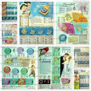 8 páginas JPG de catálogo de alianças de casamento coloridas vintage para impressão de 1960 | Budget Junk Journal Digikit | Download instantâneo | Uso comercial OK | JJ147