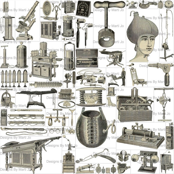 Vintage Medical Equipment PNG Elements Set 1 | 60 Printable Vintage Medical Apparatus Images | Instant Download | VC46