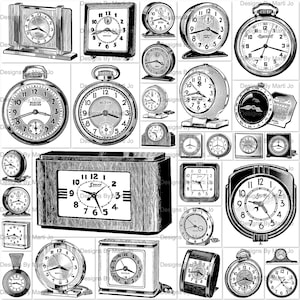 30 PNGs de relógios vintage | Clip Art de relógio antigo | BÔNUS: Um PNG de 8,5 x 11 de todas as imagens (5X6) | Download instantâneo | Uso comercial OK | VC158