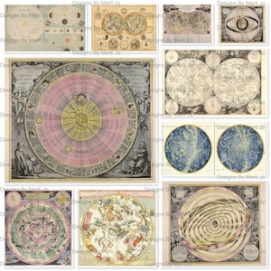 Vintage Astronomiekarten Set 2 | 10 Antike Astronomie Poster | 11 Zoll Breite Seiten | Sofortiger digitaler Download | Gewerblicher Gebrauch OK | VP24