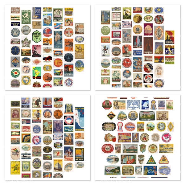 Lot de 200 étiquettes de bagage vintage miniatures imprimables sur 4 pages JPG | Téléchargement numérique instantané | MIN4