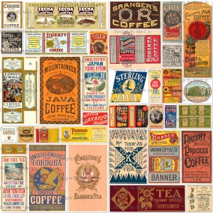 Etiquetas de té antiguas / Juego de etiquetas de café antiguas 1 / 35 Etiquetas de alimentos antiguas JPG Clipart / BONIFICACIÓN: 8.5 x 11 Jpg y Pdf de todas las imágenes (5x7) / VL2