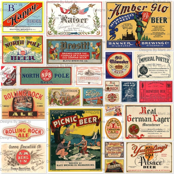 Vintage Beer Labels Set 2 | 26 Printable Old Beer Labels | Beer Bottle Labels | Instant Download | Commercial Use OK | VL61