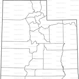 May include: A black and white map of the state of Utah, divided into counties. The county lines are clearly defined, and the map is simple and easy to read.