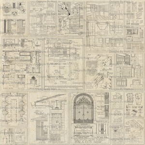 Vintage Architecture Drawings PNG Overlays | 20 Vintage Architectural Drawings Collage Pages | Vintage House Plan Pictures | PNG3