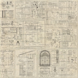 Disegni di stampa di architettura vintage Sovrapposizioni PNG / 20 pagine di collage di disegni architettonici vintage / Immagini della pianta della casa vintage / PNG3