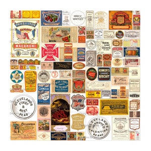 Vintage Food Labels Kit | 85 Digital Antique 1890's Food Labels JPG Files | BONUS: Four 8.5 x 11 Jpgs And Pdfs Of All Images (5x5) | VL15