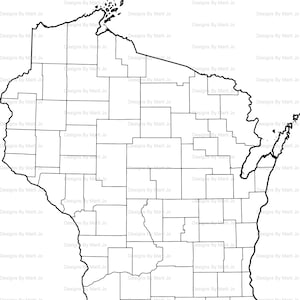 Carte imprimable du Wisconsin | Carte imprimable du comté de WI | Téléchargement numérique PDF | MAP8
