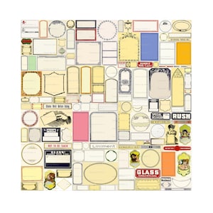 Vintage Labels Kit (Meist leer) | 146 Druckbare Vintage Etiketten JPG-Dateien | BONUS: Fünf 8,5 x 11 JPGs UND PDFs Aller Bilder (5x6) | GL41