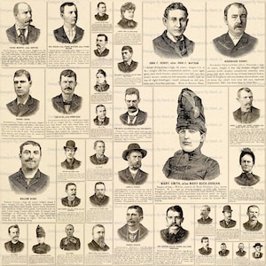 Sobreposições PNG de Perfis de Criminosos Notáveis de 1892 | 35 Elementos Efêmeros de Crimes Vintage | Download Instantâneo | Uso Comercial Aprovado | TC22