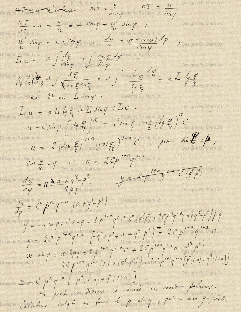 Math Problems Overlay Vintage French Math Notes Overlays | 10 Mathematics Formulas Junk ...