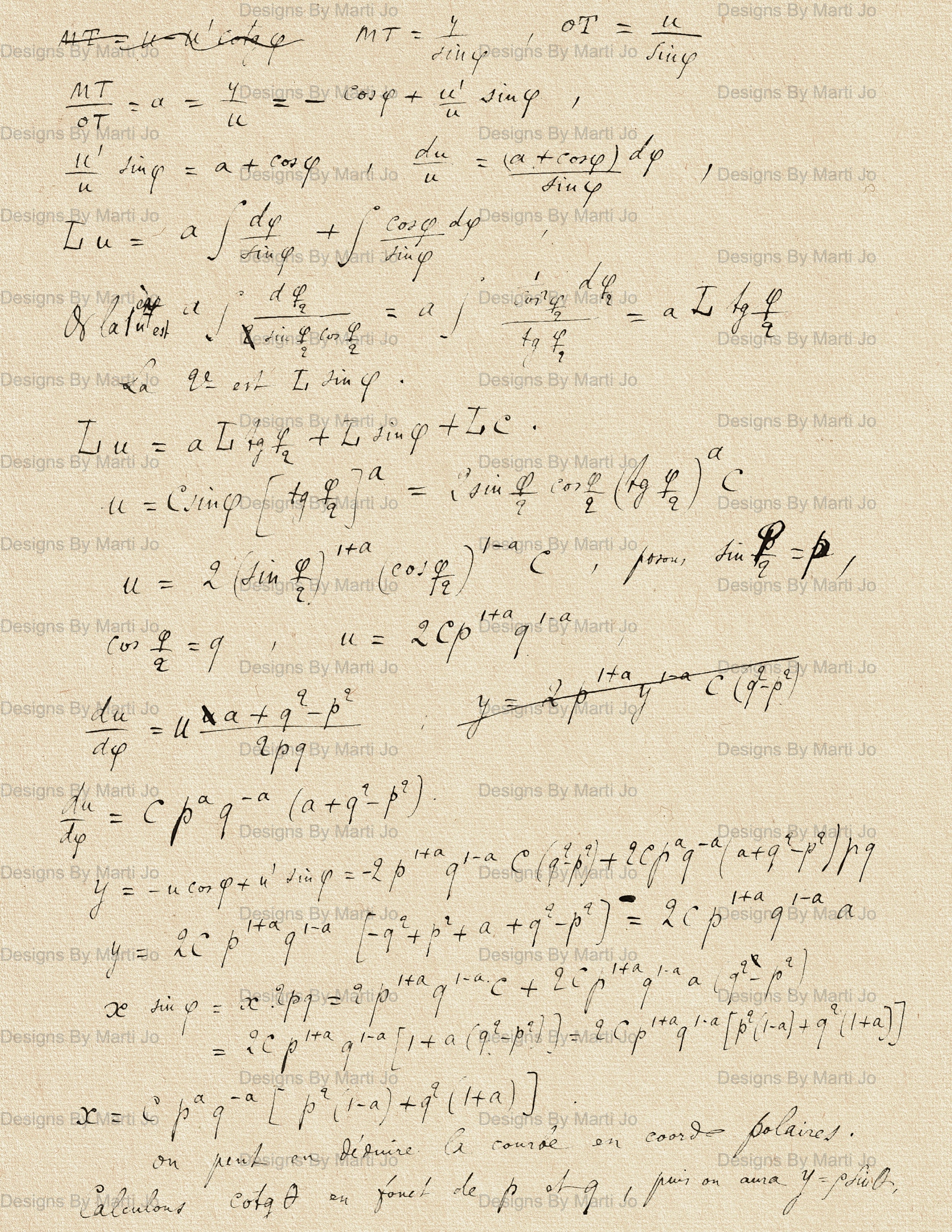 Vintage Math Graphics Vintage French Math Notes Overlays | 10 Mathematics Formulas Junk ...