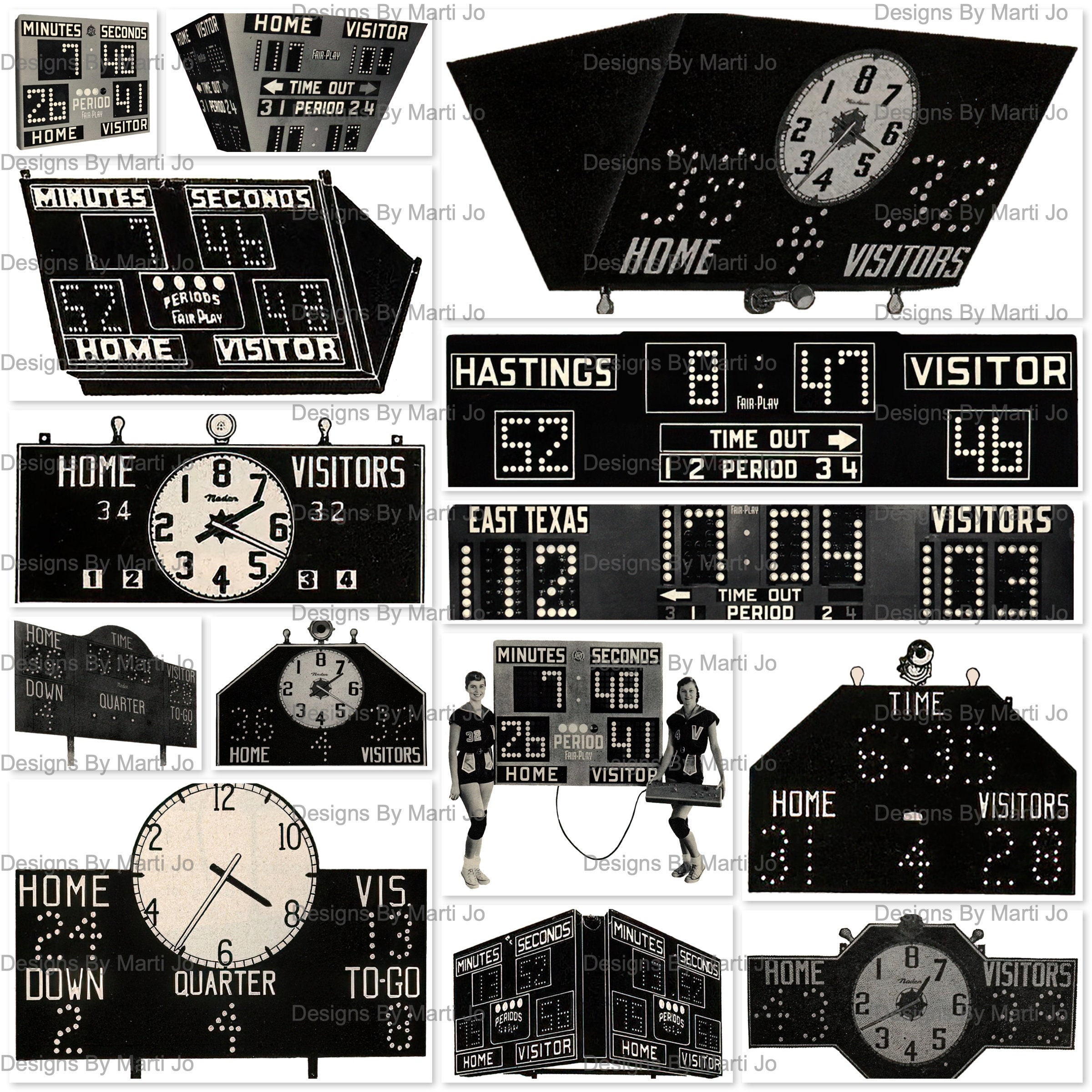 Vintage Scoreboard PNG Elements | 14 Vintage Sports