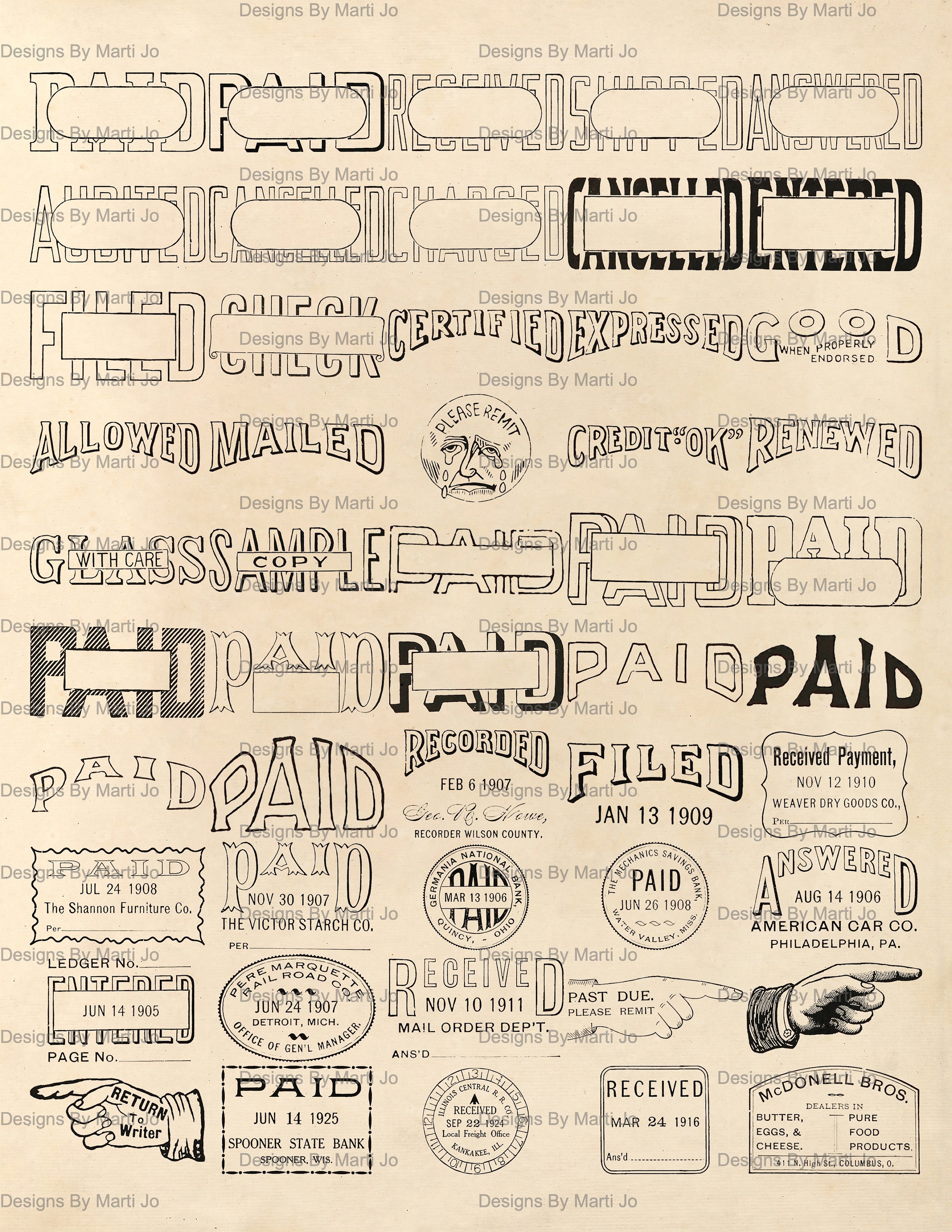 Vintage Rubber Stamp Overlays MEGA BUNDLE | 200 Individual PNG Business ...