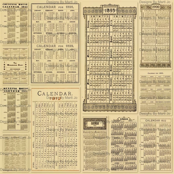 Vintage Yearly Calendar Overlay PNG Files: Printable Ephemera for Scrapbooking & Journaling | PNG53