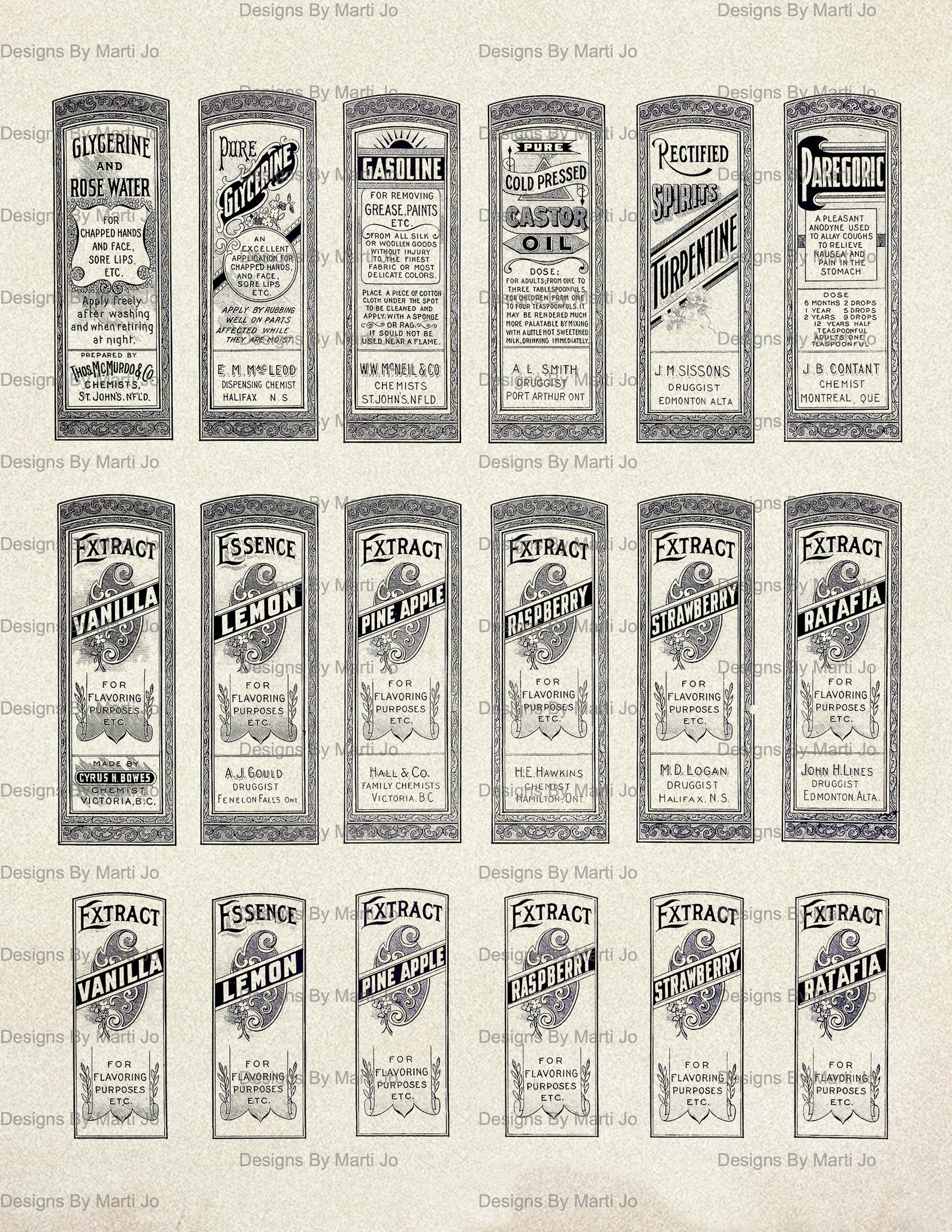11 Vintage Apothecary Labels Transparent PNG Sheets | Printable Digital ...