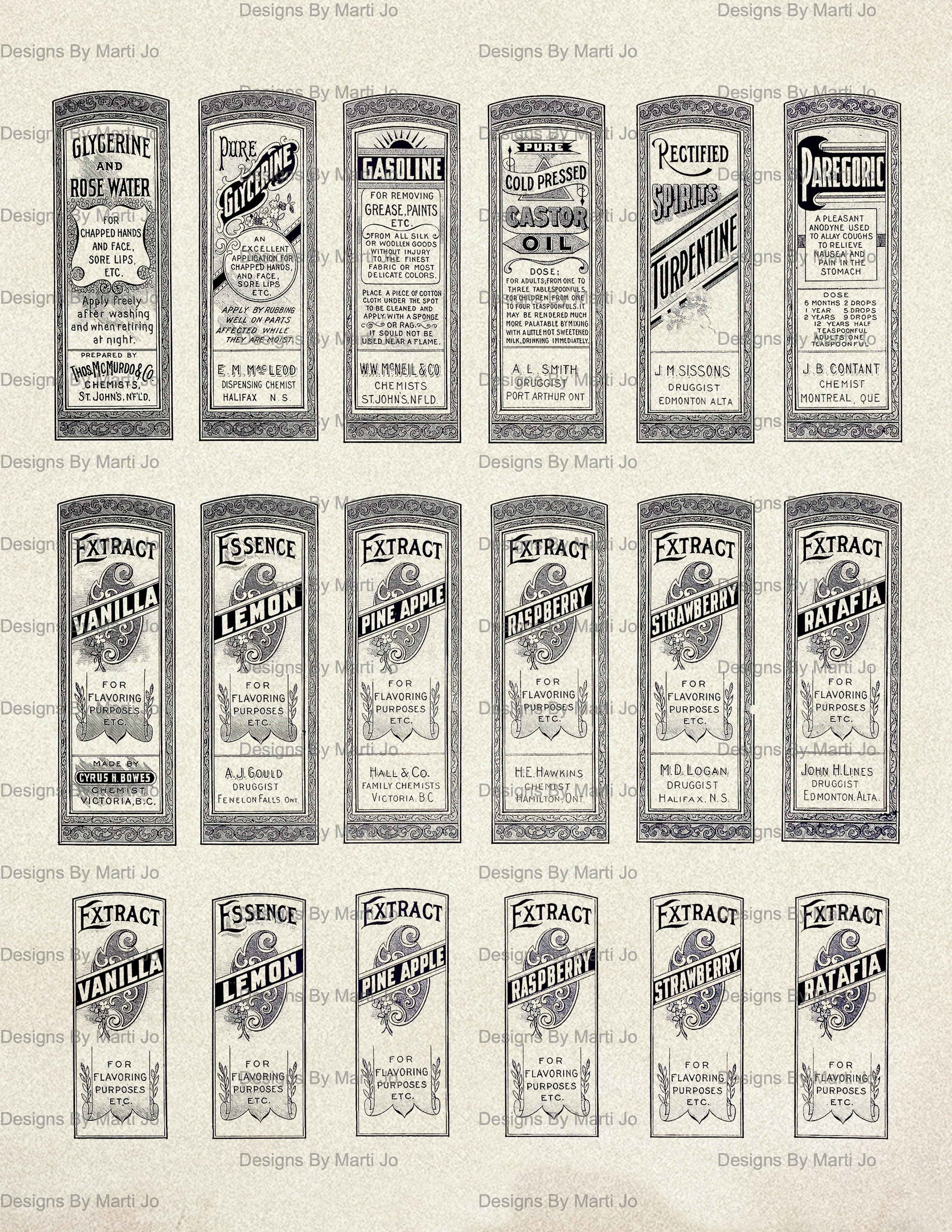 11 Vintage Apothecary Labels Transparent PNG Sheets | Printable