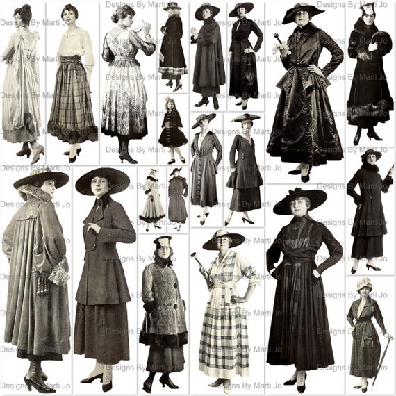 16 EDWARDIAN FASHION Ladies, 2 Colors, Fussy Cuts, Printable, Junk