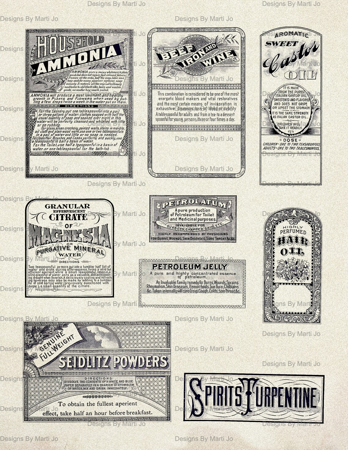 11 Vintage Apothecary Labels Transparent PNG Sheets | Printable Digital ...