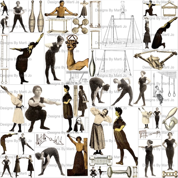 Vintage Exercise Kit Printable Vintage People Exercising With Bonus Exercise Equipment Instant Download Commercial Use OK VP22 Etsy