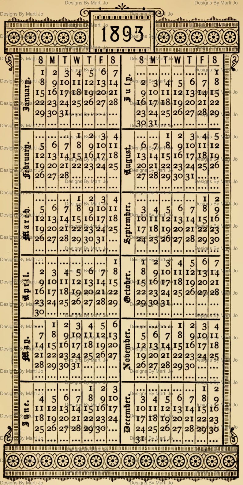 Vintage Yearly Calendar Overlay PNG Files: Printable Ephemera for Scrapbooking & Journaling | PNG53 image 4