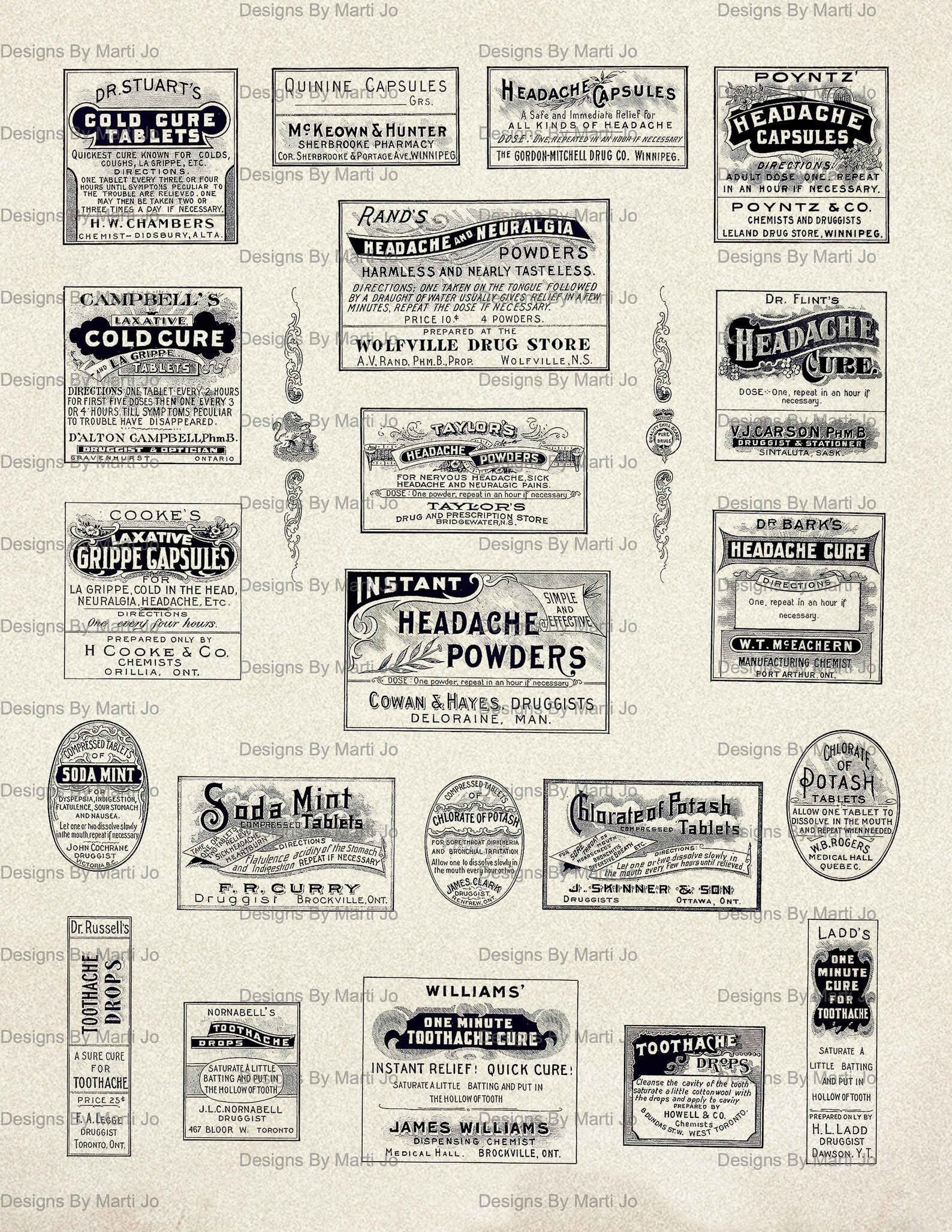 11 Vintage Apothecary Labels Transparent PNG Sheets | Printable Digital ...