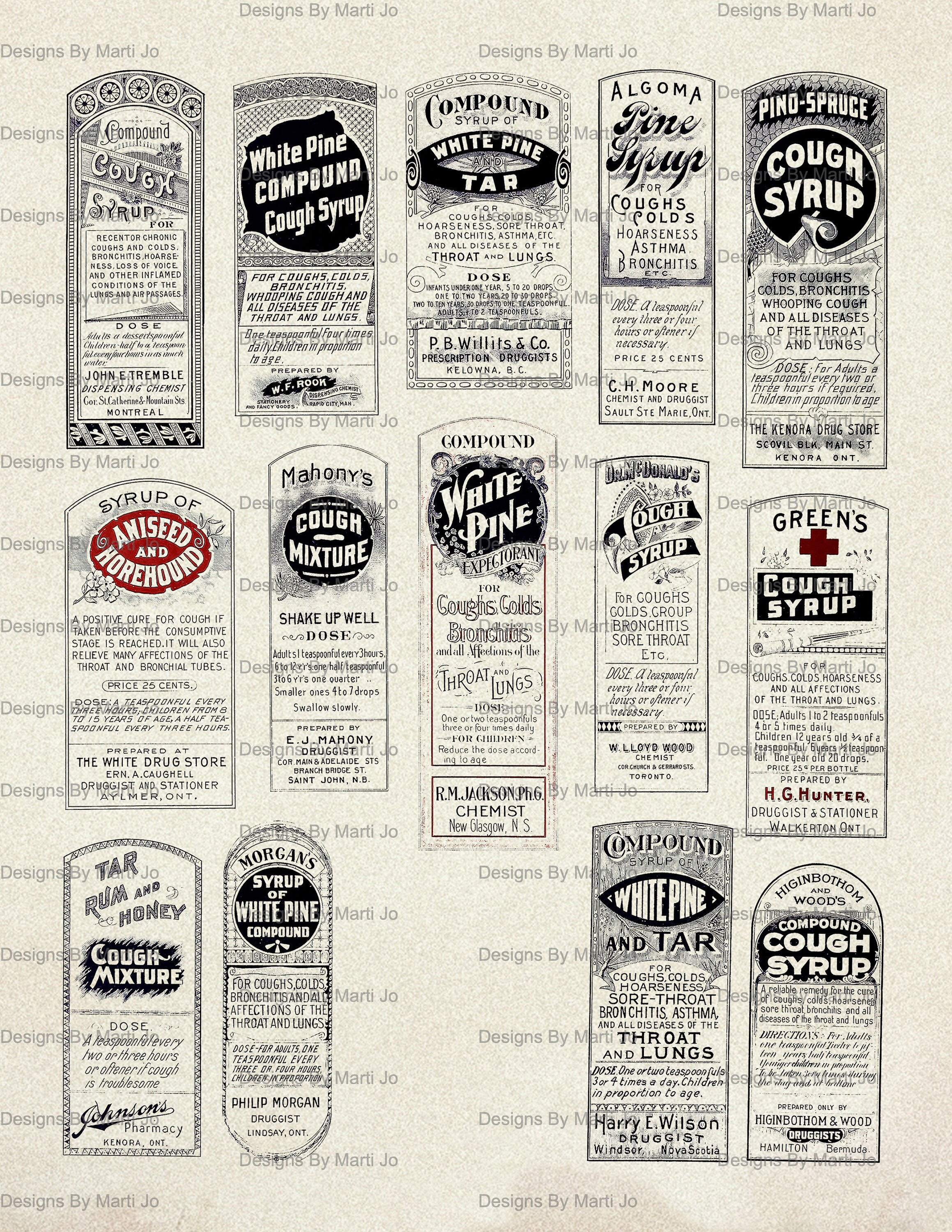 11 Vintage Apothecary Labels Transparent PNG Sheets | Printable Digital ...