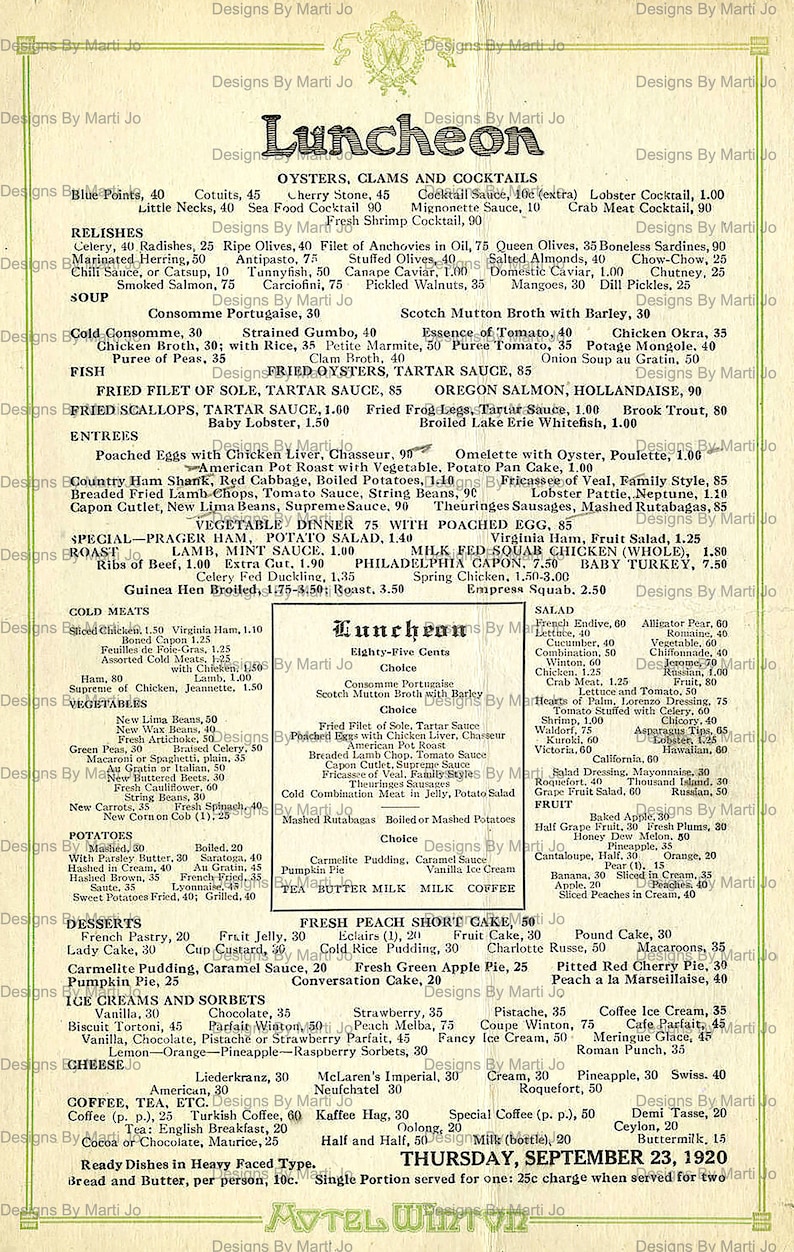 Vintage 1920s Restaurant Menus Bundle | Printable Ephemera Pack ...