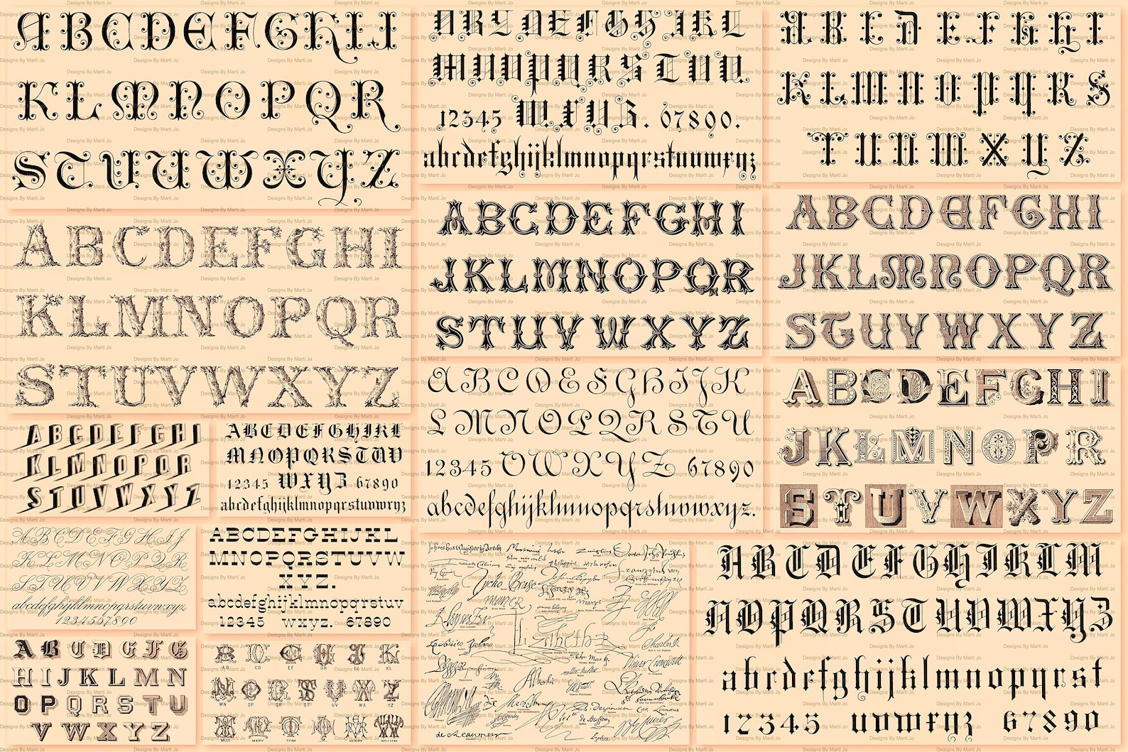 Old Lettering Set Printable Fancy Digital Victorian Alphabet Lettering | Transparent PNG ...