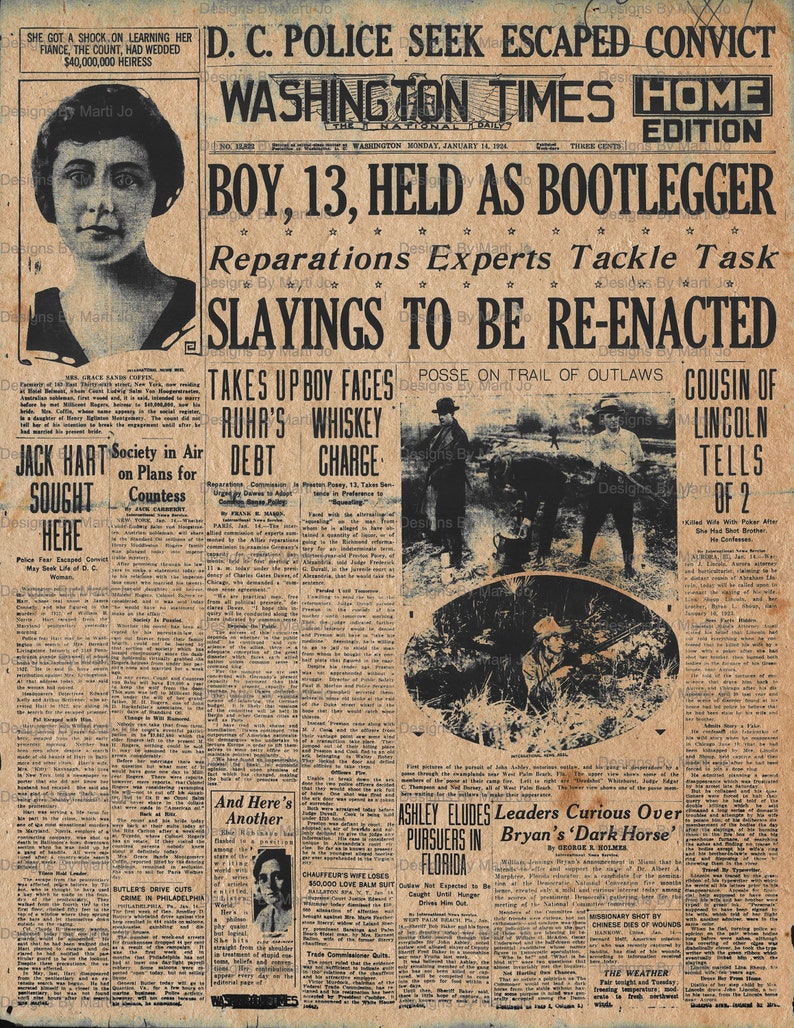 Vintage Newspaper Prohibition Front Page True Crime Journal Pages 10