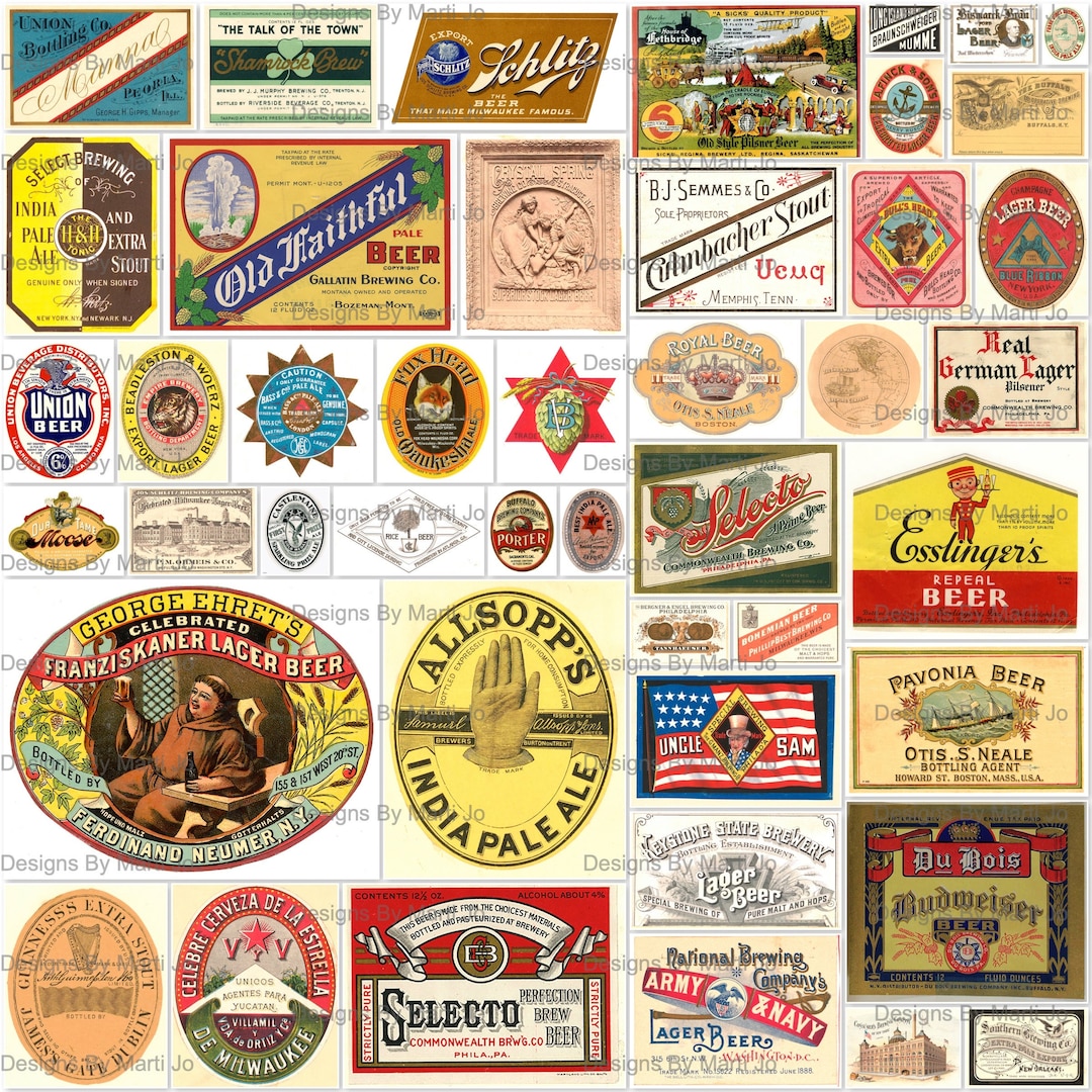 Vintage Beer Labels | 45 Printable JPG Antique Bottle Labels
