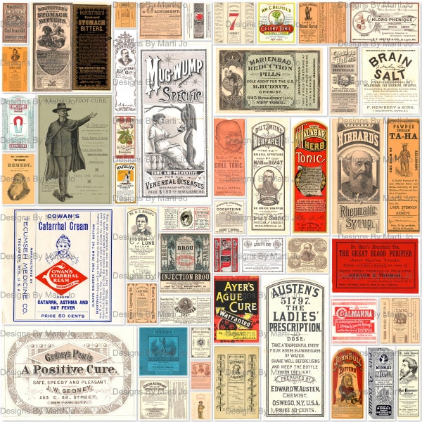 Vintage Medicine Labels Kit 2 | 50 Digital Vintage Apothecary JPG Labels | BONUS: Two 8.5 x 11 Jpgs And Pdfs Of All Images (5x5) | VL18