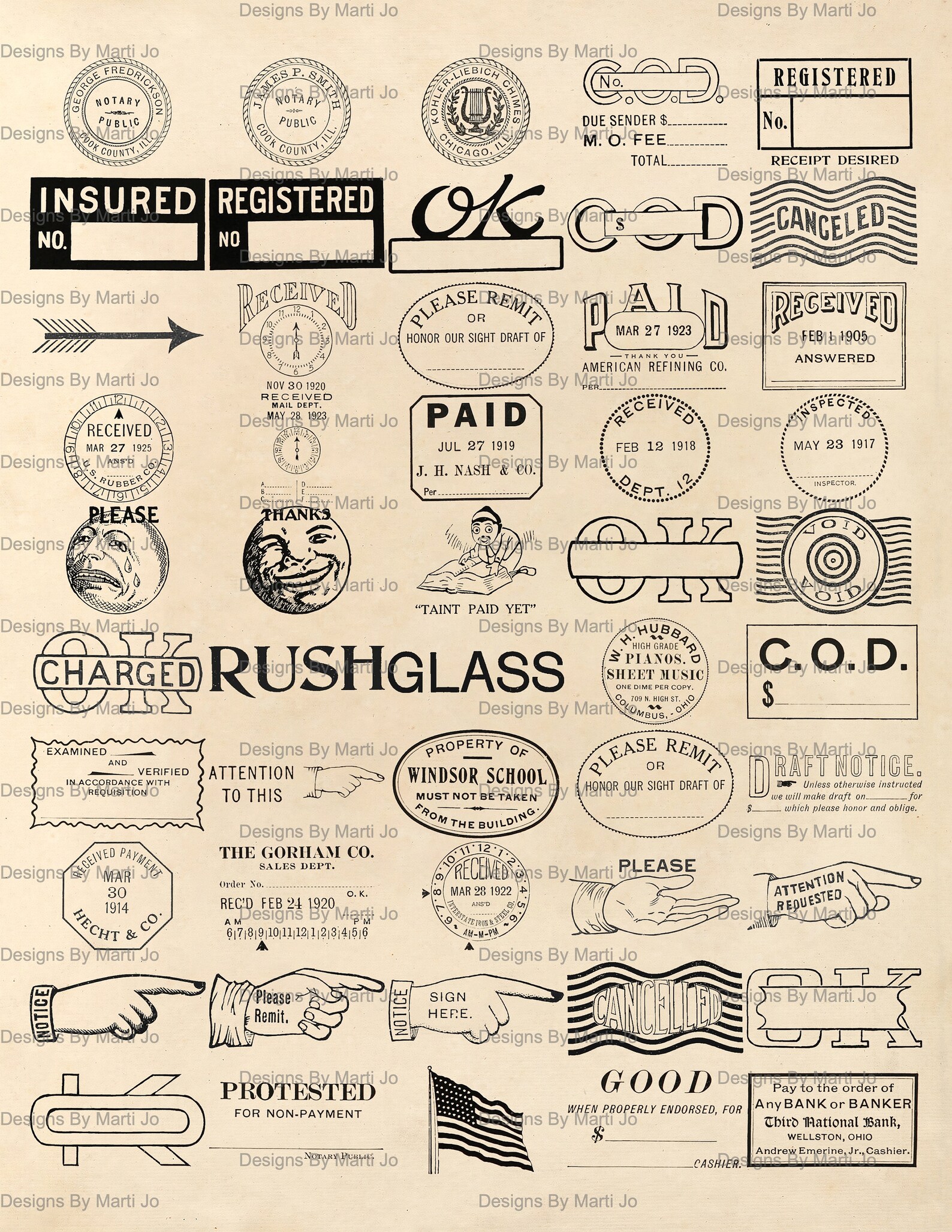 Vintage Rubber Stamp Overlays MEGA BUNDLE | 200 Individual PNG Business ...