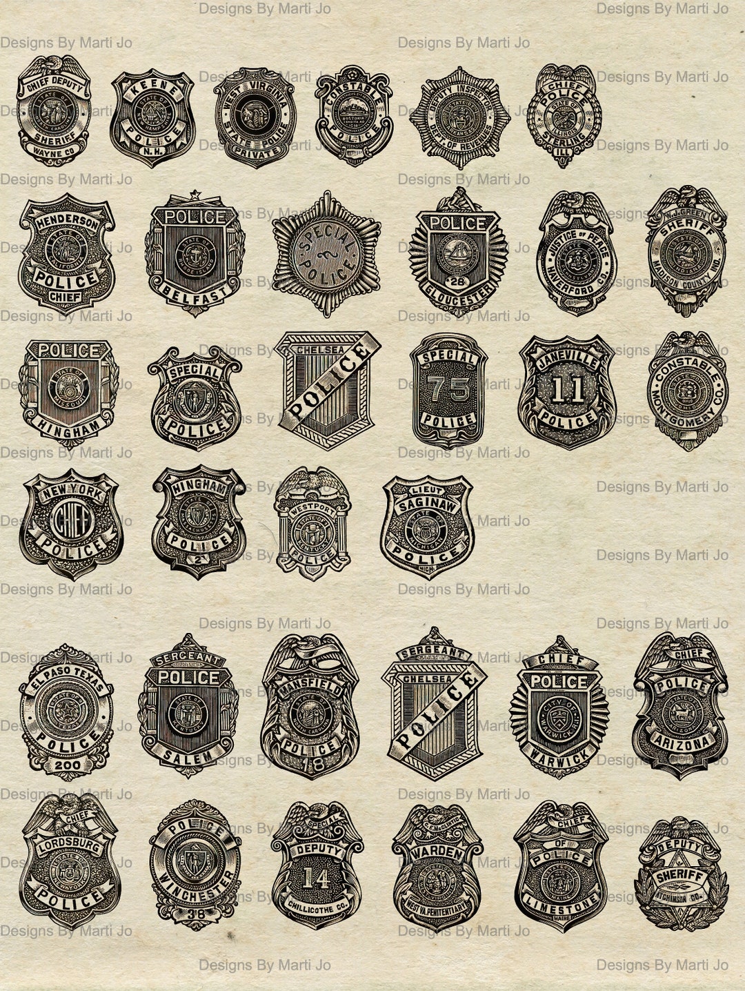 Printable Vintage Police Badges | Antique Police Clipart | Instant ...