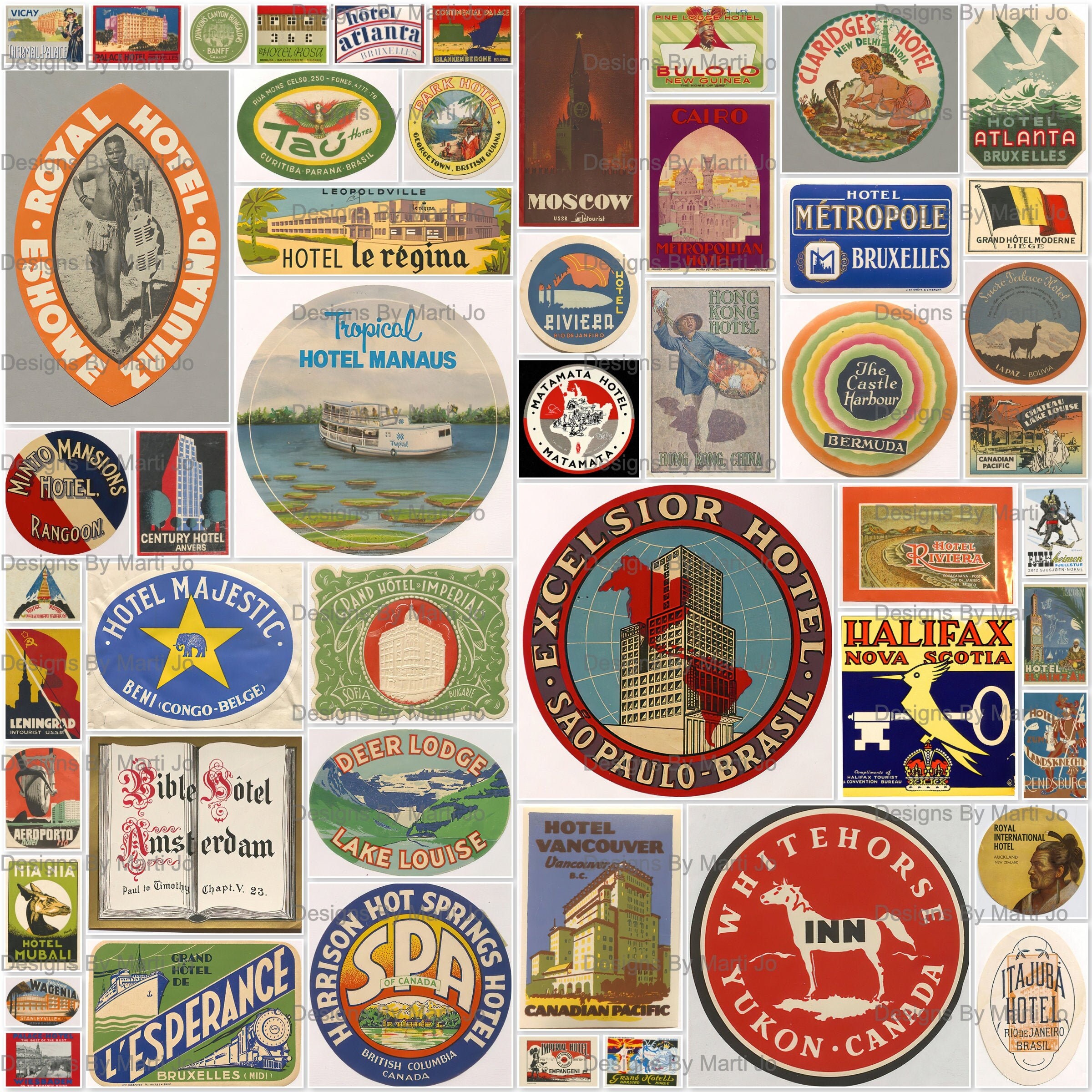 Printable Vintage Luggage Labels Kit 4 50 Printable Vintage Etsy