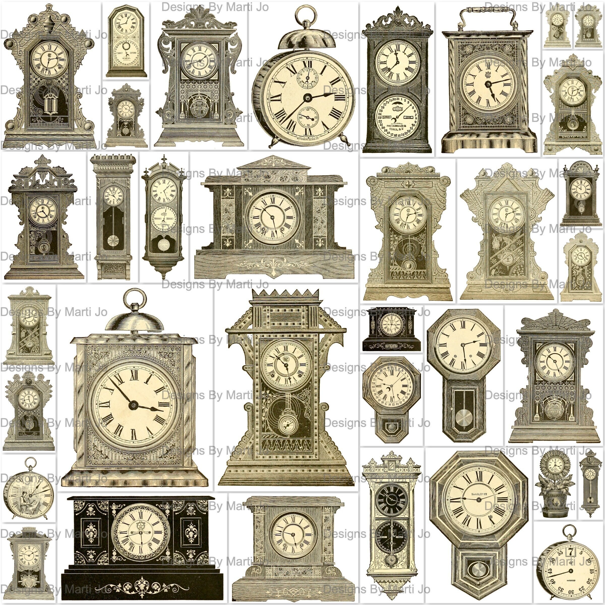 Vintage Clock Clipart | 35 Fussy Cut Antique Clocks PNG