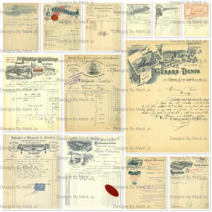 Vintage französische Rechnungen (Factaum) | 13 alte Geschäftspapiere Ephemera JPGs | Sofortdownload | Junk Journal | JJ157