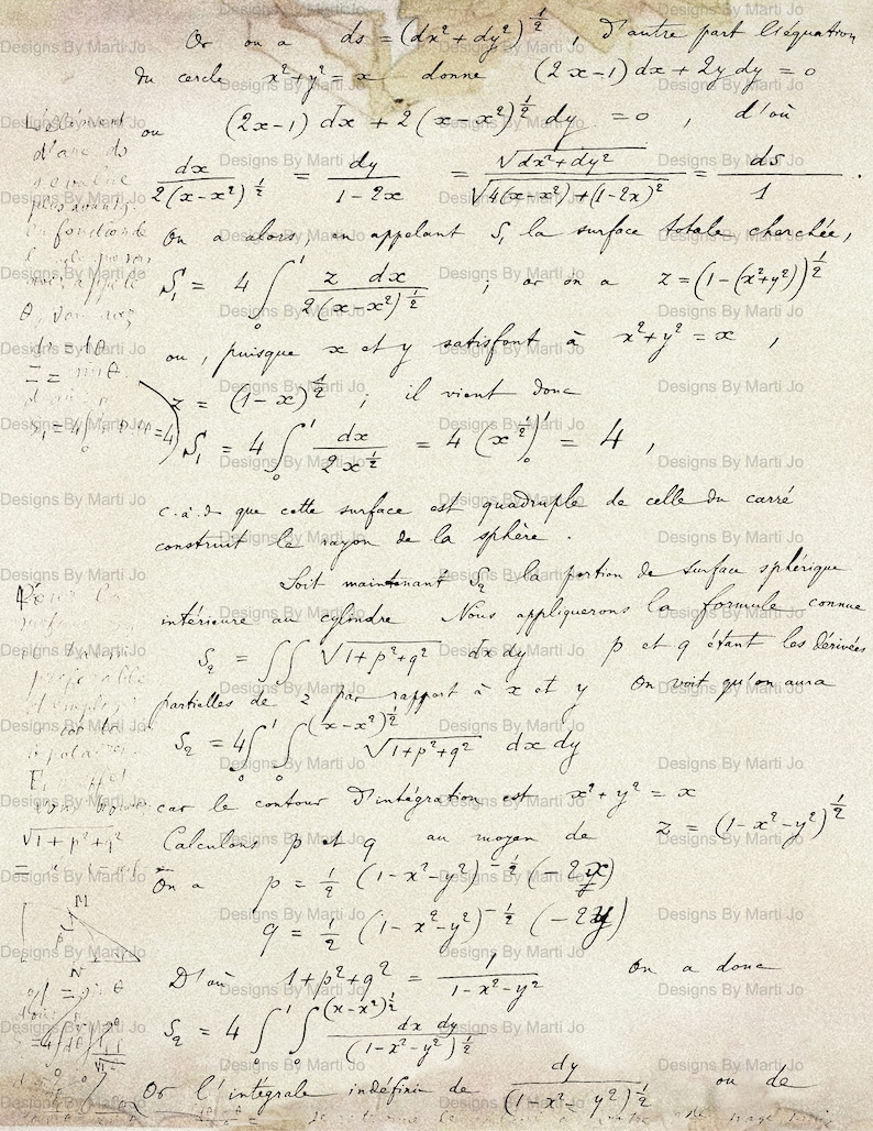 Math Formulas French Vintage French Math Notes Overlays | 10 Mathematics Formulas Junk ...