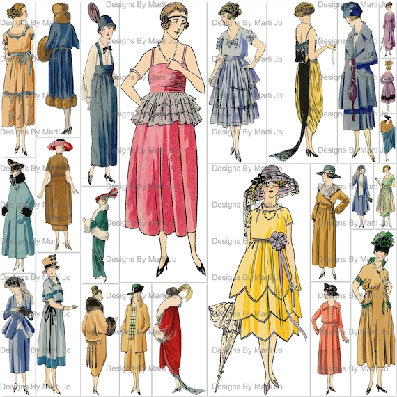 Vintage Fashion Drawings | 24 Printable Fussy Cut Antique Women's Fashion PNG And JPG Files | Digital Download | Clothing Ephemera | VP30