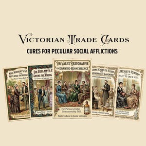 Tarjetas comerciales victorianas / Remedios para peculiares dolencias sociales / 25 anuncios vintage falsos y caprichosos / Material imprimible para diarios creativos / FA7