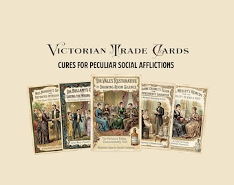 Victorian Trade Cards | Cures for Peculiar Social Afflictions | 25 Whimsical Faux Vintage Ads | Printable Junk Journal Ephemera | FA7