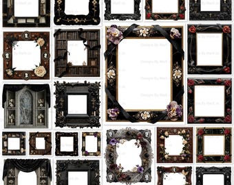 Cornici da lutto in stile gotico vittoriano PNG - 25 trasparenti da 6 pollici di larghezza per diari spazzatura, scrapbooking, Dark Academia / VC182