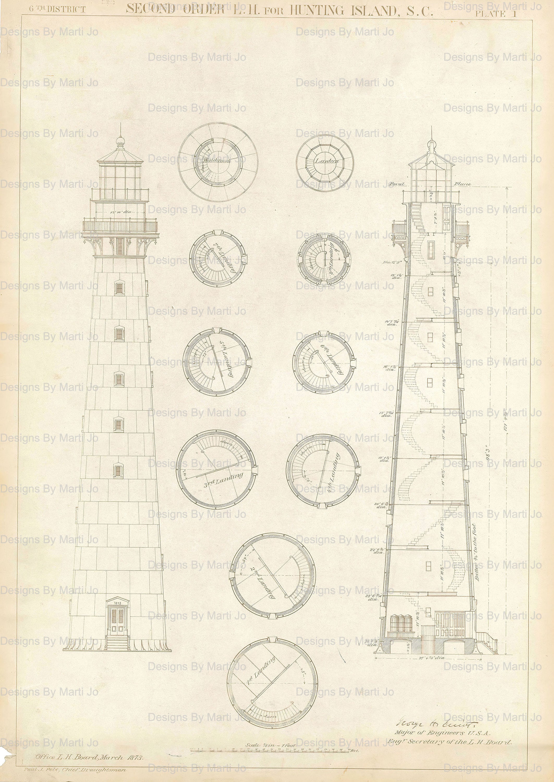 Vintage Lighthouse Drawings | 12 Lighthouse Blueprint Illustrations ...